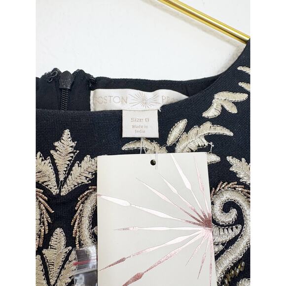 Boston Proper Gold & Black Brocade Damask Embroidery Embellish Peplum Top Size 0 - Picture 4 of 11